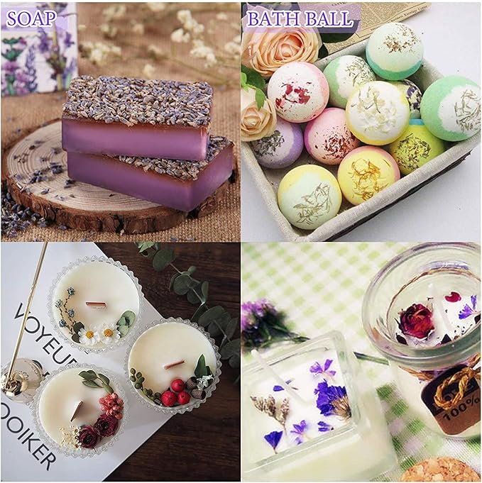 20 Bags Dried Flowers,100% Natural Dried Flowers Herbs Kit for Soap Making, DIY Candle Making,Bath - Include Rose Petals,Lavender,Don't Forget Me,Lilium,Jasmine,Rosebudsand More