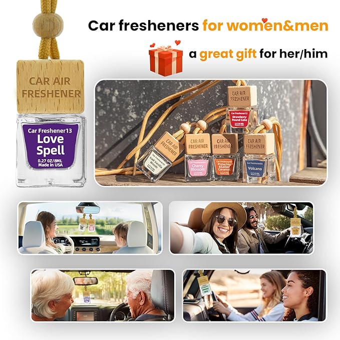 Car Air Freshener Hanging Diffuser – Long-Lasting Essential Oil Scent (Up to 60 Days) – Non-Toxic & Eco-Friendly – 2-Pack Auto Fresheners Made in USA