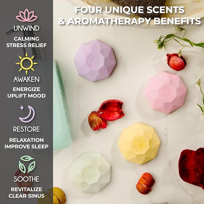 Organic Shower Steamers Aromatherapy - 8 XL Natural Shower Bombs, Essential Oil Shower Steamer Gift Set, Relaxation Gifts Women, Shower Melts Tabs, Stress Relief Scents, Unique Self Care Box