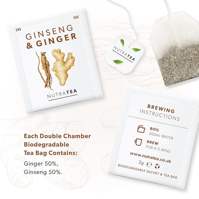 Nutra Tea - Ginger & Ginseng Tea - 20 Tea Bags - Herbal Tea