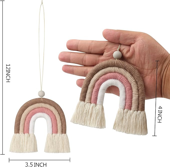 BOHO GARDEN Macrame Bohemian Rainbow Charm - Essential Oil Diffuser for Cars, Baby Nursery, Children’s Bedroom & Home Decor - Colorful Decorative Hanging Air Freshener & Accessories - 3.5x4 - Sienna