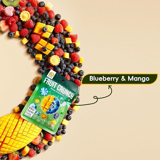 SUNGIVEN Freeze Dried Fruit Crisps Crunch Mango & Blueberry 6 Packs Gluten Free Made with Fruit Vegan Healthy Snacks Ready to Eat for Yogurt Dessert