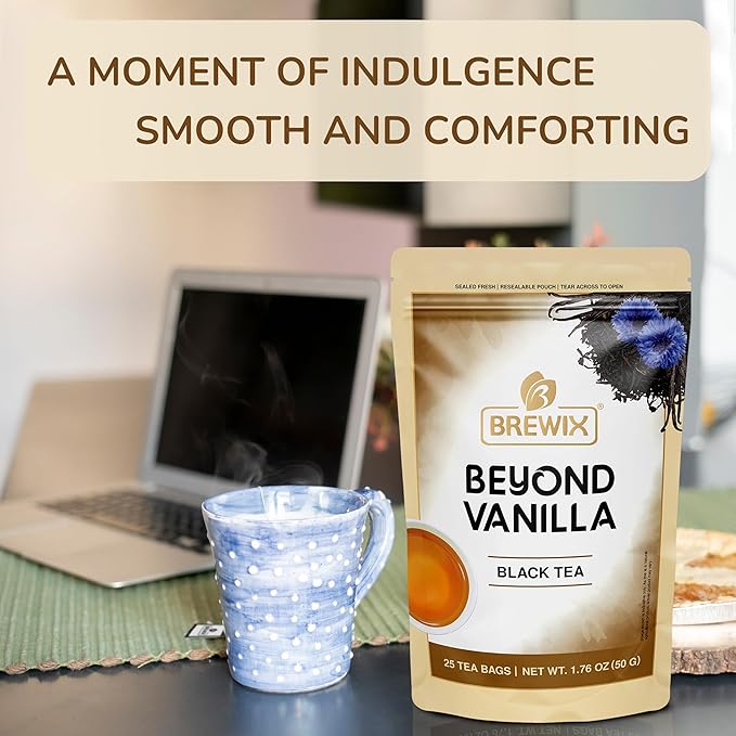 BREWIX, Vanilla Caramel Dessert Tea (25 Pyramid Black Tea Bags) | Naturally Flavored, Caffeinated & Sugar-Free | A Cozy & Indulgent Brew for Anytime Cravings