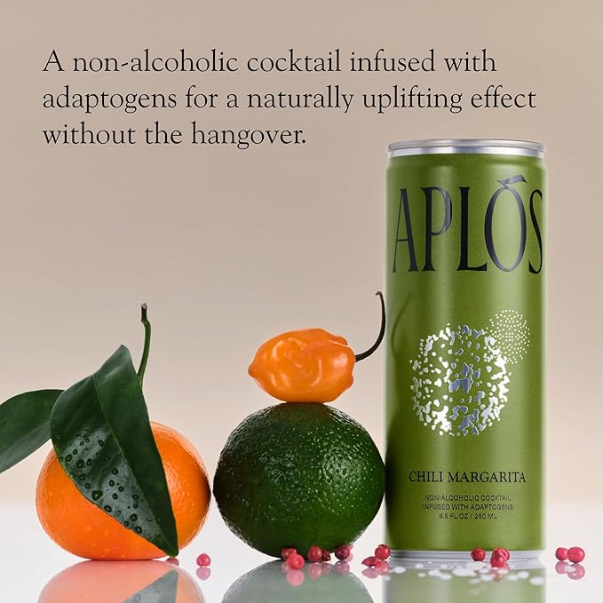 Aplós Arise Canned Chili Margarita Non-Alcoholic Cocktail, Formulated with Adaptogens for Mood & Energy Boosting, Low Calorie, No Added Sugar Beverage (8.5 fl oz. 12-pack)