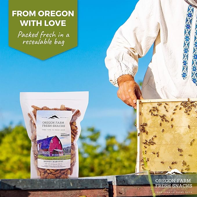 Oregon Farm Fresh Snacks Honey Roasted Mixed Nuts Snack Mix - Locally Made Honey Roasted Peanuts, Toffee Peanuts & Sesame Sticks Snacks - Perfect Sweet & Salty Nut Mix (16oz) (Pack of 2)