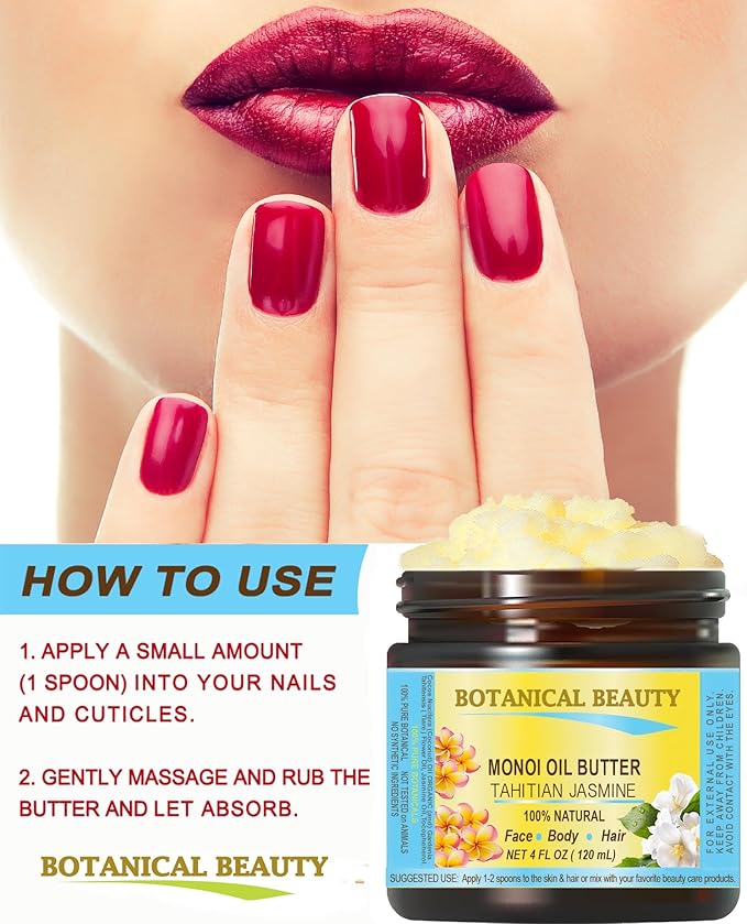 Botanical Beauty MONOI OIL BUTTER TAHITIAN JASMINE Pure Natural Virgin Unrefined RAW for FACE, SKIN, BODY, DAMAGED HAIR, NAILS (4 Fl Oz)