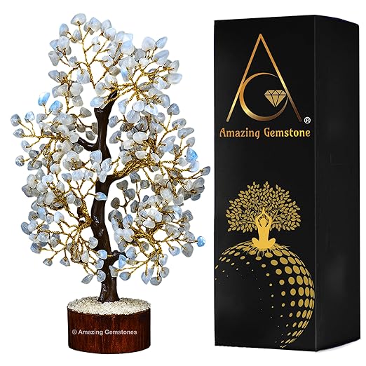 Amazing Gemstone Crystals and Healing Stones Birthday Gifts for Women - Rainbow Moonstone Crystal Tree of Life Home Decor Stocking Stuffers, Bookshelf, Room, Meditation Gift Unique Birthday Gifts