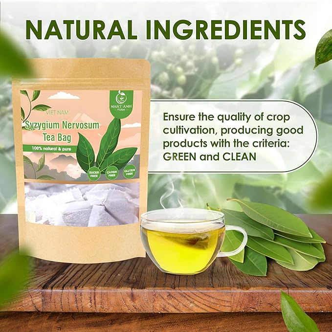 NHAT ANH FARM - Premium Syzygium Nervosum Tea Bags, 40 Syzygium Nervosum Tea Bags, 100% Natural Dried Syzygium Nervosum Leaves, Naturally Sweet Herbal Tea, Sugar-Free, Caffeine-Free, No Additives.