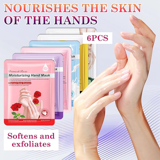 6 Pairs Hand Masks Moisturizing Gloves, Hydrating Hand Mask Moisturizer Gloves Care for Dry Cracked Hands, Smooth Long Lasting Soft Firming Hand Mask Gift Set for Men Women（D