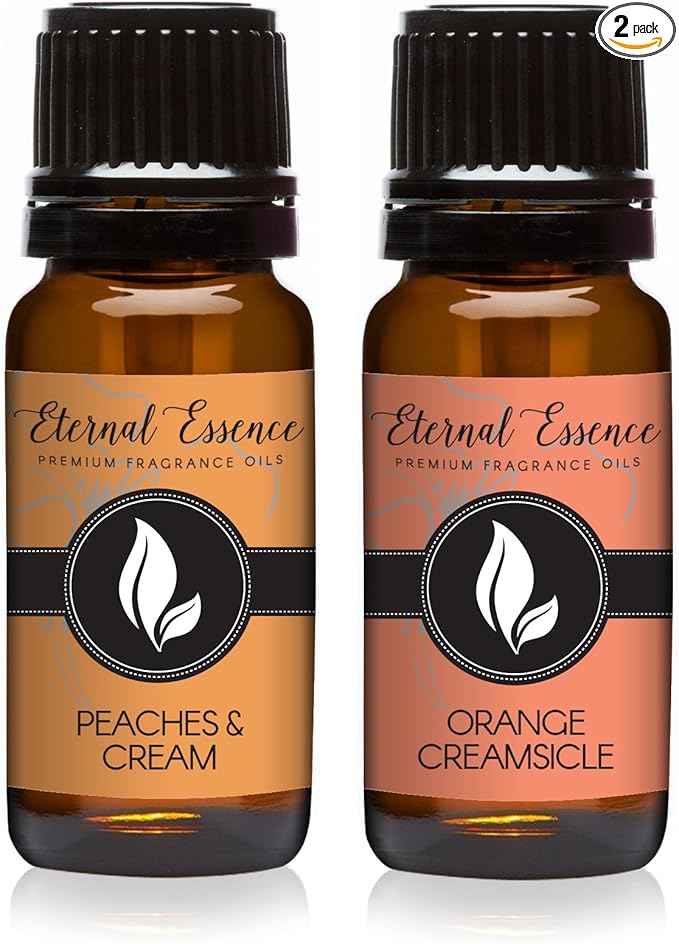 Eternal Essence Oils 2 Pack 10ml Premium Fragrance Oil - Peaches & Cream and Orange Creamsicle - for Candle, Soap Making, Aromatherapy, Diffusers, Home Care, & Humidifiers