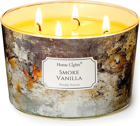 HomeLights Large jar Candle | 4-Wick Long-Lasting Scented Candles, 18oz Natural Soy Wax Candle for Home Scented, Industrial Chic Gifts for Women & Men, Smoke Vanilla