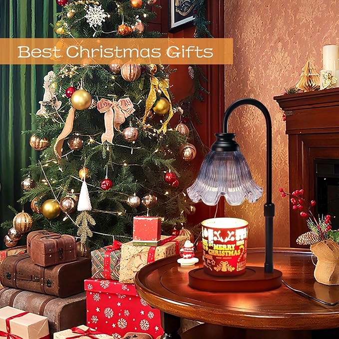 Flower Candle Warmer Lamp with Timer: Birthday Gifts for Women Mom, House Warming Gifts New Home Decor, Dimmable Candle Warmer for Jar Candles, Height Adjustable Wax Melts Warmer (Gray)