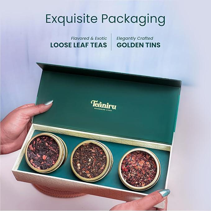 Teaniru, Novelty Tea Collection | 3 Loose Leaf Tea Sampler | Tea Variety Pack - Assortment of Green, Herbal & Black Tea | Gluten Free & Sugar Free | Tea Gift Set for Men & Women | Thanks Giving