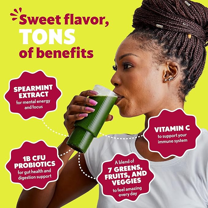 Amazing Grass Sweet Greens and Superfoods Powder for Digestive Health, Greens Powder, Digestive Enzymes, Probiotics, Spirulina, Chlorella, Tropical Lime, 30 Servings