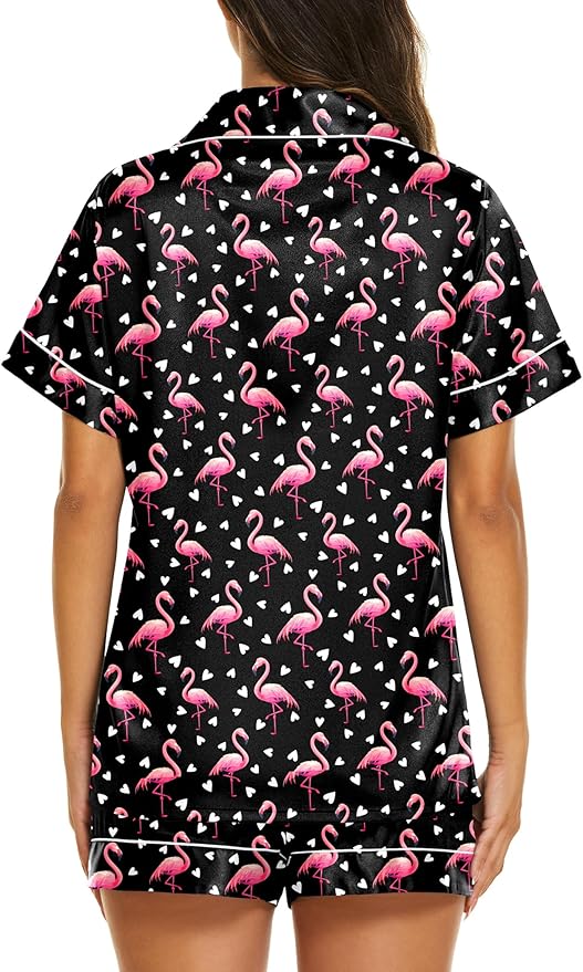 Ekouaer Silk Pajamas for Women Short Sleeve Sleepwear Soft Button Down Loungewear 2 Piece Satin Pjs Shorts Set S-XXL