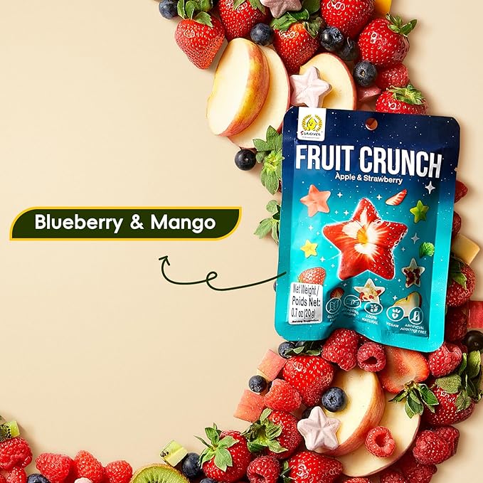 SUNGIVEN Freeze Dried Fruit Crisps Crunch Apple & Strawberry 6 Packs Gluten Free Made with Fruit Vegan Healthy Snacks Ready to Eat for Yogurt Dessert