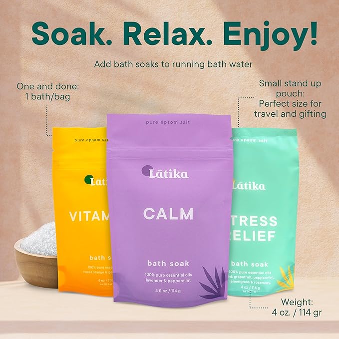 Latika Bath Soaks Set of 3 – Epson Salts for Soaking, Muscle Recovery & Skin Nourishment with Essential Oils | Relax, Rejuvenate & Destress | Lavender Mint, Vitamin C & Grapefruit