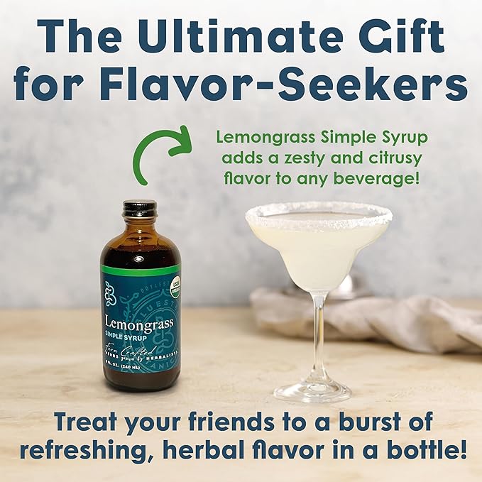 Bluestem Botanicals Organic Lemongrass Simple Syrup, 8 oz, Cocktail and Mocktail Mixer for Drinks, Non-Alcoholic