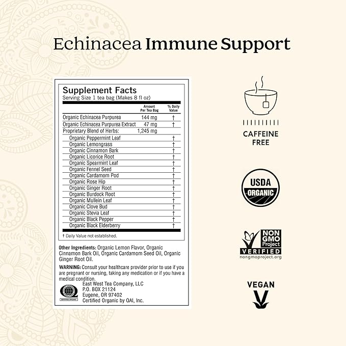 Yogi Tea Echinacea Immune Support Tea - 16 Tea Bags per Pack (6 Packs) - Organic Immunity Support Tea - Includes Peppermint Leaf, Lemongrass, Cinnamon Bark, Echinacea Purpurea, Licorice Root & More
