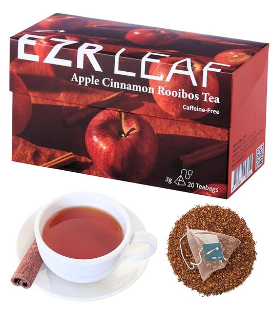 EZR Leaf Apple Cinnamon Rooibos Tea Caffeine Free Decaf Herbal Tea, 20 counts 2.1 Once Pyramid Tea Bags, Naturally Sweet, Relaxing Sleep Blend