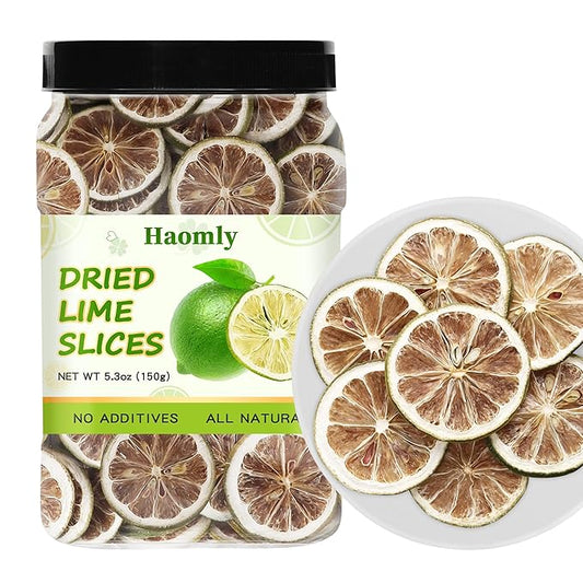 Haomly Dehydrated Lime Slice Wheels |5.3oz/150g|100% Natural Dried Lime Slices|Dehydrated Fruit For Cocktails,Garnishing, Cooking, Baking, Fruit Tea Drinks,Wreath Making,Crafts | No Added Sugar| No Additive