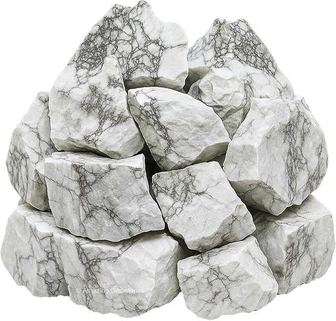 Amazing Gemstone 2 Pieces Howlite Raw Crystals and Healing Stones, Natural Rocks for Tumbling and DIY Raw Stones and Crystals