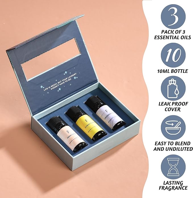 Folkulture Laundry Collection Essential Oils Set | Pack of 3 Pure Essential Oil for Diffuser for Home | Use with Wool Dryer Balls Scents | Fresh Linen, Citrus & Lavender (The Laundry Pack)