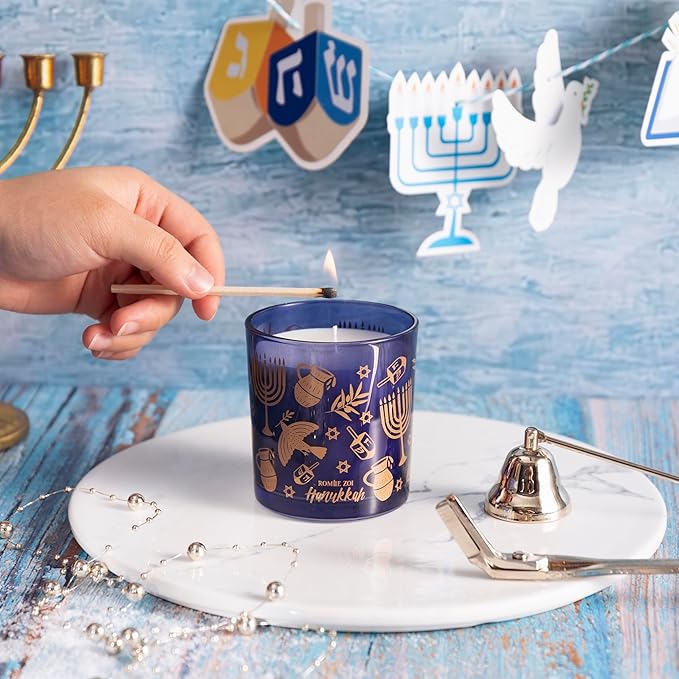 ROMIIE ZOI Hanukkah Scent Candle - 6oz Soy Wax Candle - Infused with Sandalwood & Bergamot Aroma - Royal Blue Gift Box