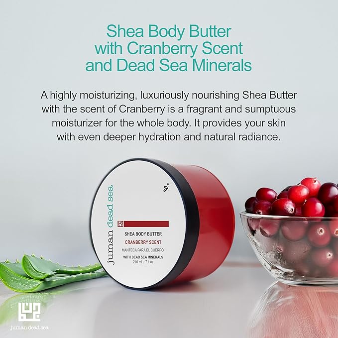 JUMAN Dead Sea Minerals Body Moisturizer | Made with Active Natural Ingredients | Free from Harmful Ingredients | Plant Rich Hydrating Moisturizer with Shea & Cocoa Butter | Cranberry Scent | 7.1oz