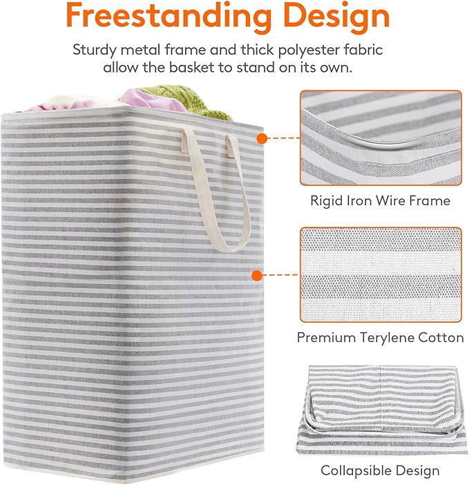 Lifewit 2 Pack Laundry Hamper Large Collapsible Laundry Baskets, Freestanding Waterproof Clothes Hamper with Easy Carry Handles in Laundry Room Bedroom Bathroom College Dorm for Adults, Grey, 2 x 125L