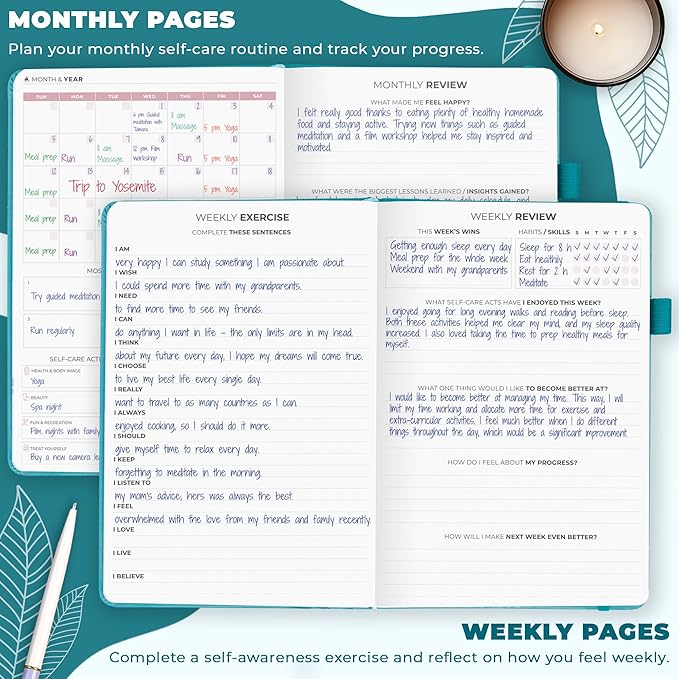 Clever Fox Self-Care Journal – Daily Reflection Notebook – Mental Health & Personal Development Planner, Meditation & Mood Log, A5 (Aquamarine)