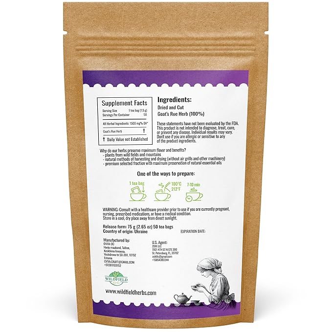 50 Bags Goat’S Rue Goat'S Goats Rue Herb Tea (Galega Officinalis L.) - 24 Count 2g Bags Herbal Tea French Lilac Ruda De Cabra