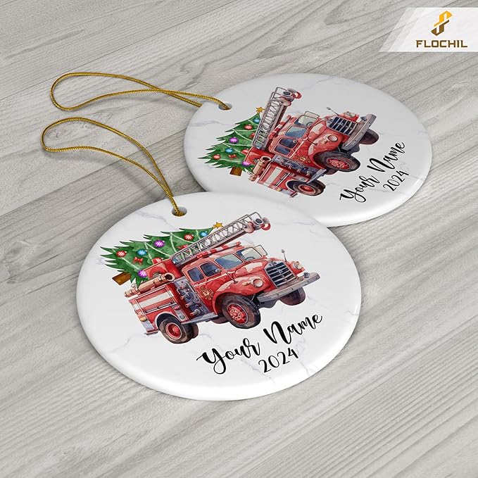 FLOCHIL Personalized Firefighter Ornaments, Custom Fireman Christmas Tree Ornaments with Name, Gifts for Men, Christmas
