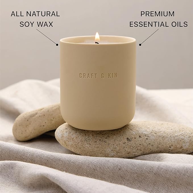 Craft & Kin Scented Candles | Soy Blend with Cotton Wick | Long-Lasting Fall Candles, 40-Hour Burn | Ceramic Jar, Perfect Fall & Winter Home Scent (10 oz, Neroli & Jasmine)