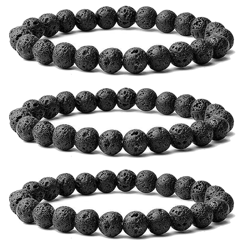 Lava Rock Protection Handmade Bracelets For Men Women Attract Wealth Chakra Feng Shui Stretchy Beaded Bracelets Lucky Anxiety Bracelets For Women (lava 3pcs)