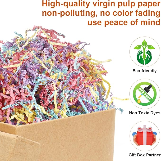 Darfukei Shredded Paper For Gift Baskets, 1/2LB (8 oz) Crinkle Paper Filler, Colorful easter basket grass, Crinkle Cut Paper Shred For Birthdays, Weddings,Boxes Bags, Basket Filler, Anniversaries, Christmas, Gift Wrapping