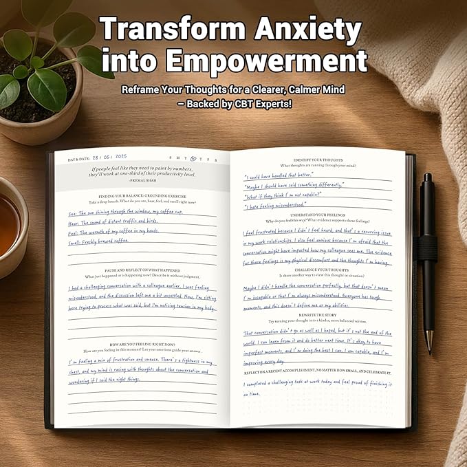 Guided Anxiety Journal for Women & Men – Cognitive Behavioral Therapy (CBT) Journal with Mindfulness Prompts, Anti-Anxiety Techniques, Overthinking & Brain Dump Journals – A Thoughtful Gift for Mental Health & Wellness