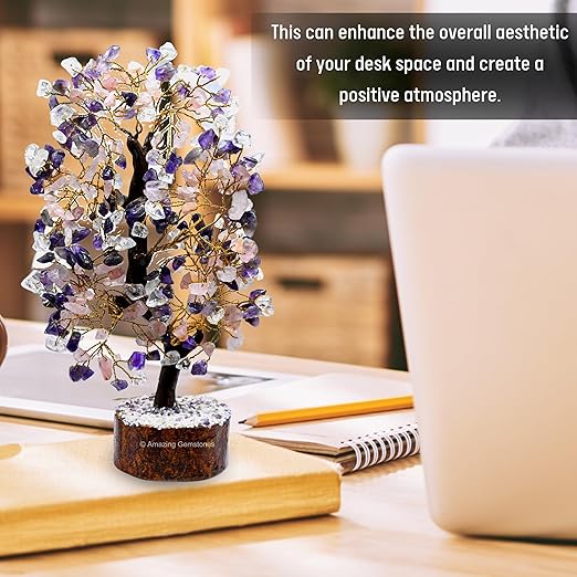 Amazing Gemstone Crystals and Healing Stones Birthday Gifts for Women - Rose Quartz Amethyst Clear Quartz Crystal Tree of Life Home Decor Stocking Stuffers, Bookshelf Decor Room Decor Meditation