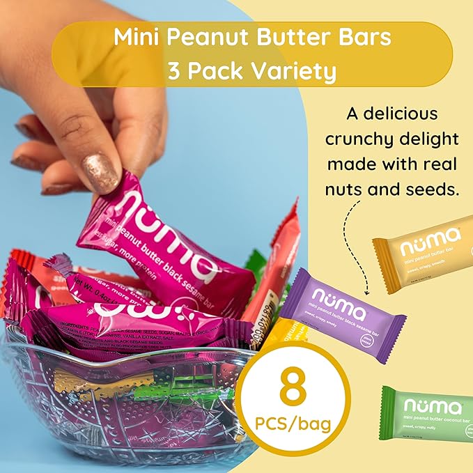 Assorted Mini Peanut Butter Bars, two (2) lb bulk, vegan high protein low sugar, 3 flavor variety, all natural, gluten free, plant based, individually wrapped