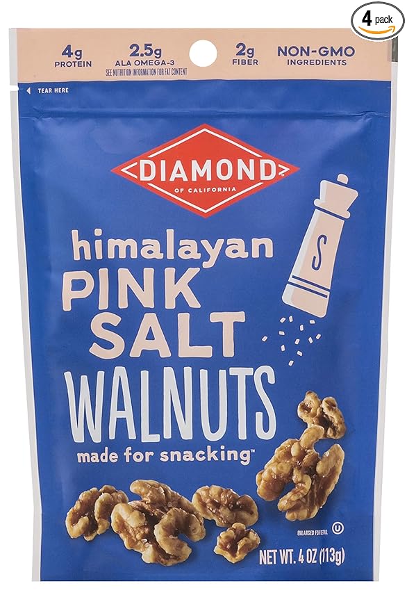 Diamond of California Himalayan Pink Salt Walnut Snack Nuts, 4 oz. (4 Pack)