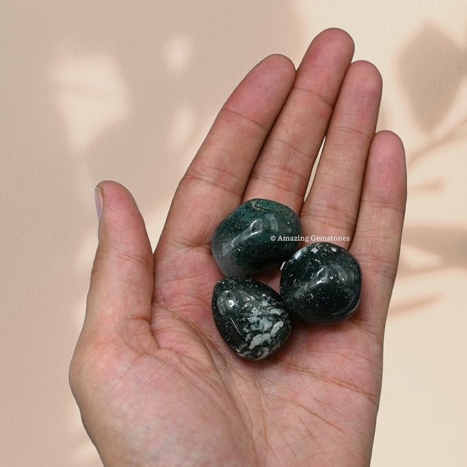 Amazing Gemstone Moss Agate Crystals and Healing Stones Tumbled - 1 oz Moss Agate Stones, Healing Stones for Energy Balance, Stress Relief - Premium Polished Gems Rocks for Meditation & Wellness