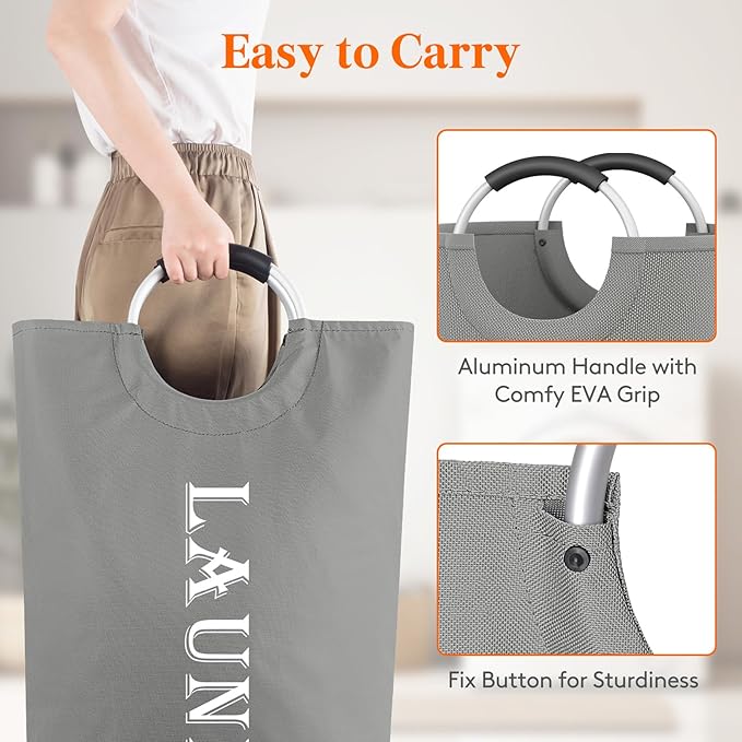 Lifewit 120L 2-Pack Large Laundry Basket, Collapsible Laundry Hamper with Aluminum Handles, Waterproof Freestanding Dirty Clothes Hampers for Laundry Room Bedroom Dorm Bathroom, Silver Grey