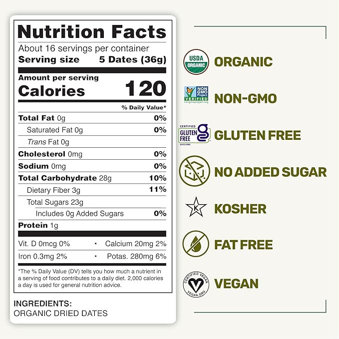 Happy Village Organic Dates Pitted, No Sugar Added Dried Dates Fruit, 40 OZ (2 Packs of 20 OZ) - Kosher, Non-GMO, Unsweetened, Vegan Sun-Dried Dates