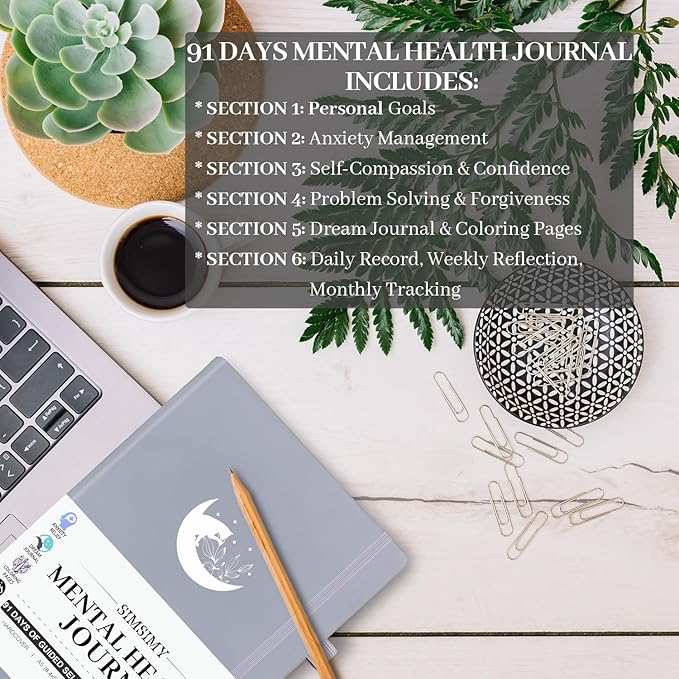 Mental Health Journal, 91-Day Self Care Journaling, Guided Anxiety & Stress Relief Journaling with Mood Tracker, Cognitive Behavioral Therapy Journaling with Mental Health Coloring Pages & Dream Journal