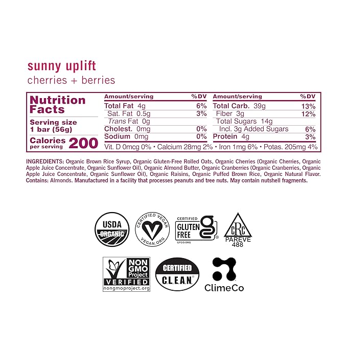 GoMacro MacroBar Organic Vegan Snack Bars - Cherries + Berries (2.0 Ounce Bars, 12 Count)