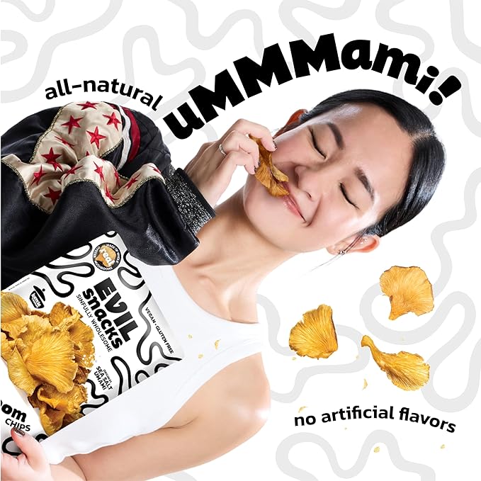 EVIL SNACKS Crunchy Mushroom Chips - Original, Non-GMO Project Verified, Plant-Based, Vegan, Gluten-Free - Nutrient-Packed, On-the-Go Snack - 2 Oz (3 Pack)