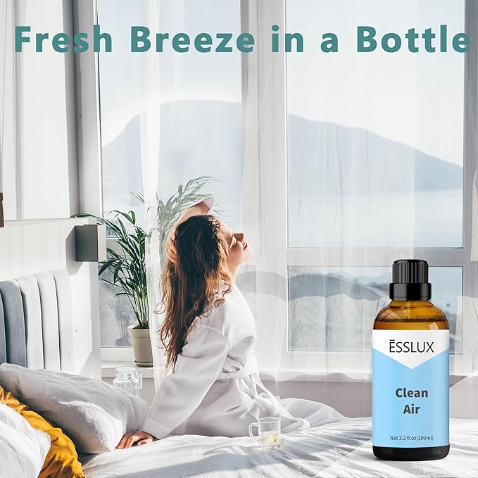Clean Air Fragrance Oil, ESSLUX Large Single Scented Oils 100 ml (3.3 oz), Fresh Aromatherapy Essential Oils for Home for Diffuser, Massage, Soap, Candle Making Scents