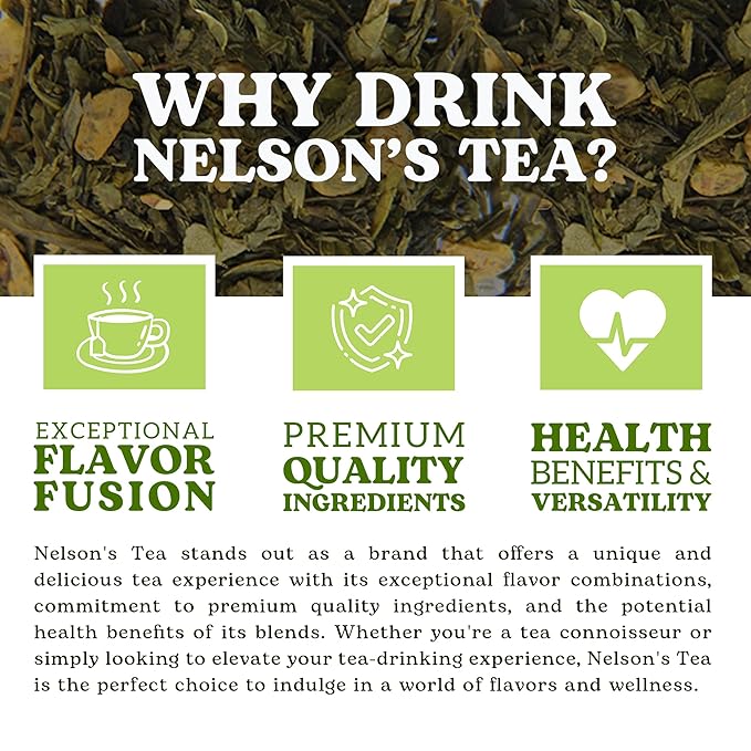 Nelson's Tea Mango Mint Peach - Sencha Green Tea with Ginger Root, Spearmint Leaf, and Dried Mango Loose Leaf Tea (Sample 0.4 Oz)