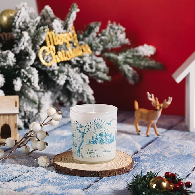 ROMIIE ZOI Christmas Scented Jar Candle - 6oz Soy Wax Candle - Frosty Serenity Infused with Frosted Mint & Fir Aroma - with Beautiful Keepsake Box Special for Christmas/Holiday Gifts