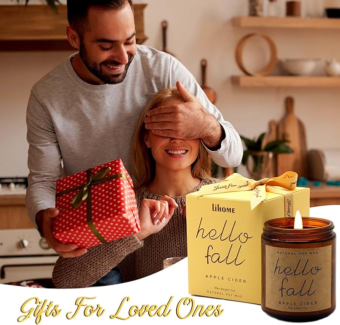 Lihome Fall Candles - Fall Decor for Home, Gifts for Women Mom Friend, Natural Soy Wax Apple Cider Scented Candles(7oz)